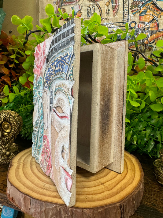 Joyero artesanal con relieve de Buda y flor de loto