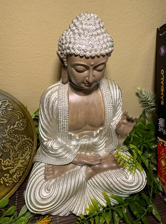 FIgura Buda marrón y plateado