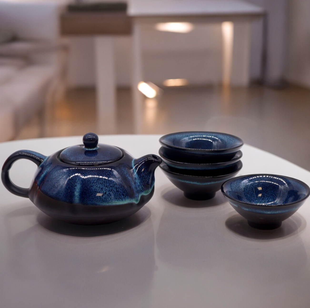 Set de tetera y 4 tazas oriental