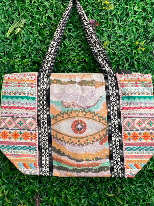 🧿Bolso de Playa con Mano de Fátima – Protección y Estilo para tu Verano