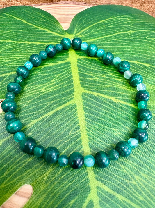 Pulsera 528 hz Malaquita y Ágata Verde