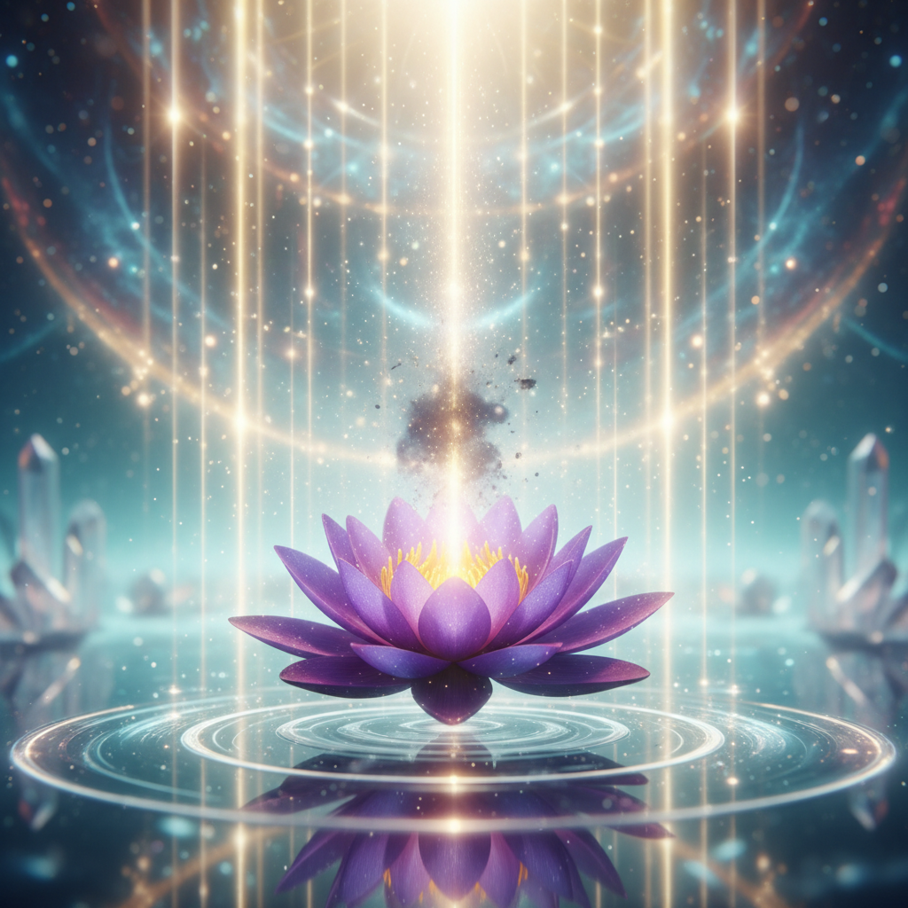 Limpieza de Alta Frecuencia - flor de loto violeta con luz purificadora