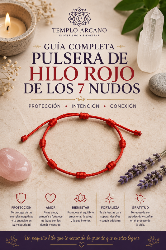 Pulsera de hilo rojo de los 7 nudos artesanal con origen kabalístico de Templo Arcano
