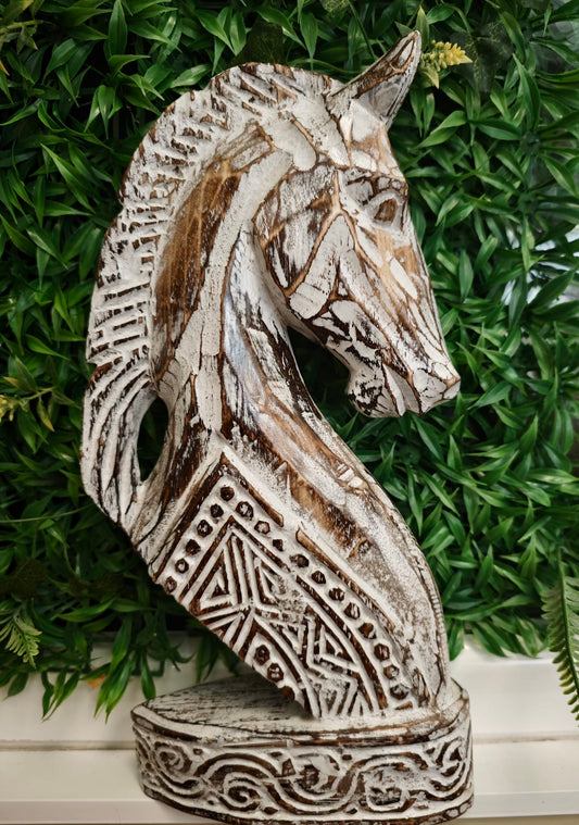 Cabeza de caballo de madera, artesanal 40cm