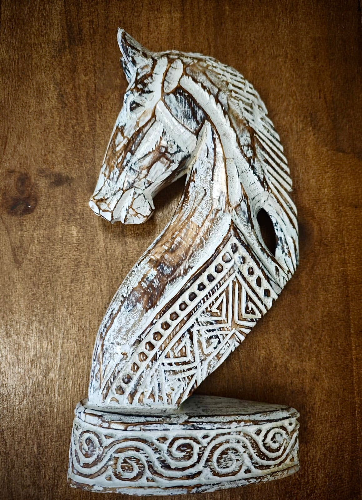 Cabeza de caballo de madera, artesanal 40cm