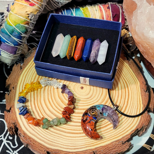 Set 7 CHACKRAS Piedras y Pulsera Mineral - Templo Arcano