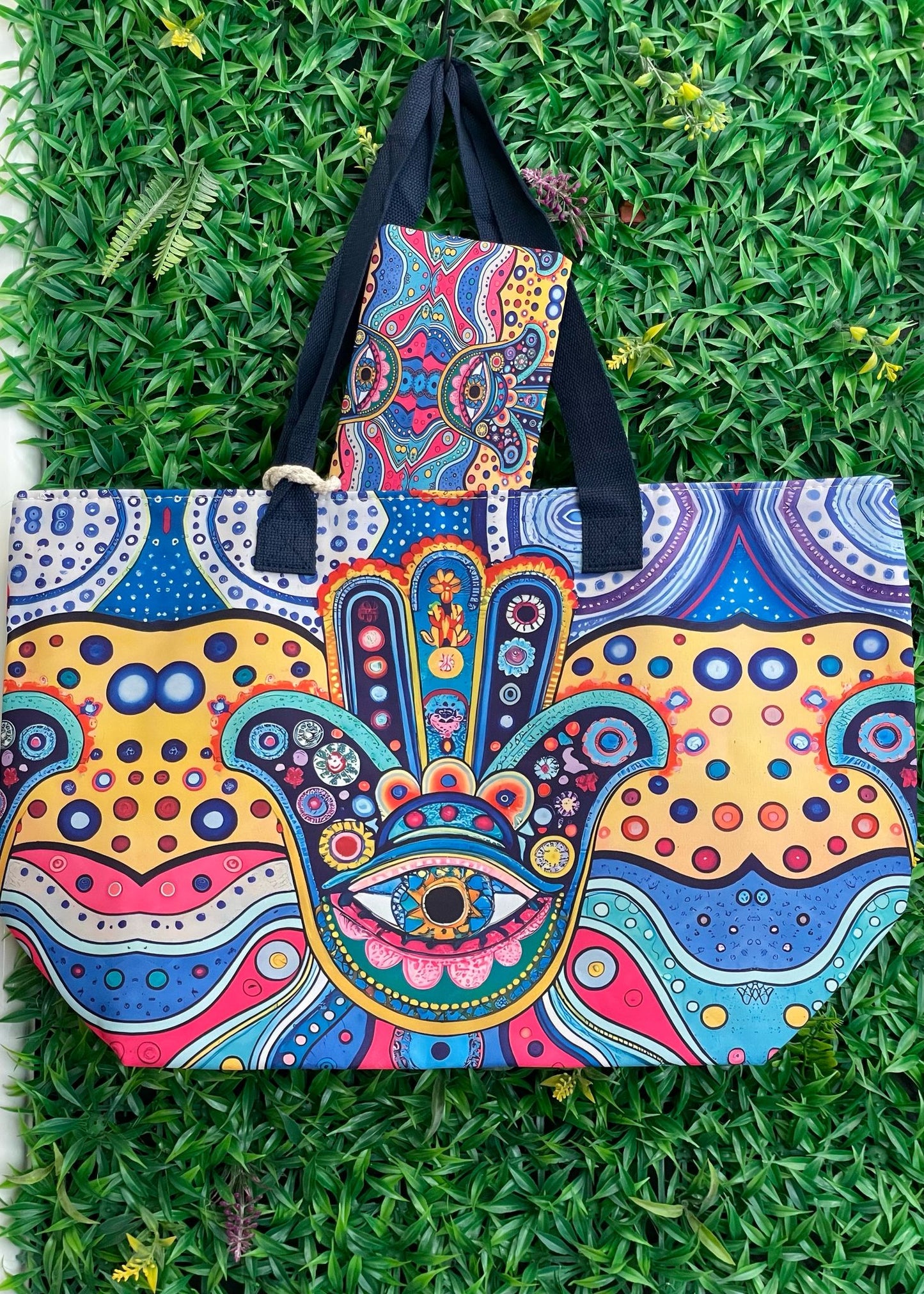 🧿Bolso de Playa con Mano de Fátima – Protección y Estilo para tu Verano