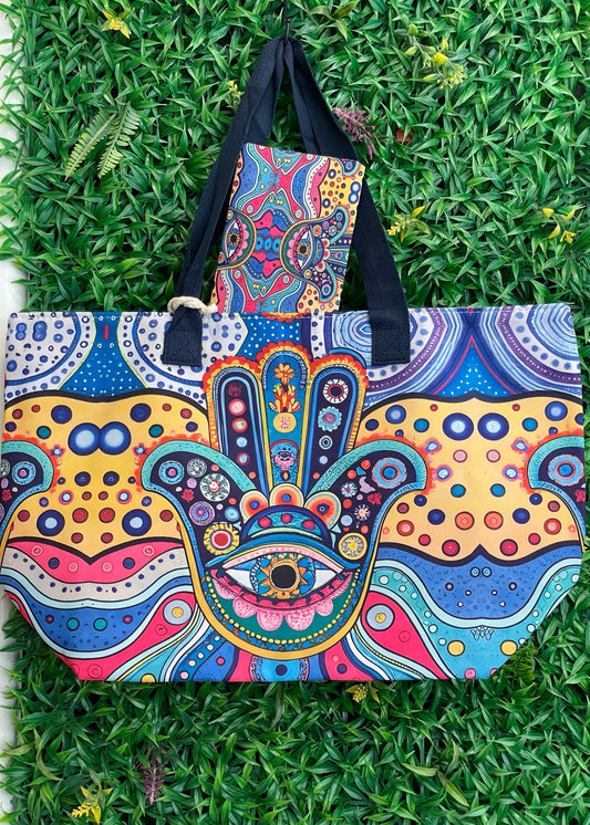 🧿Bolso de Playa con Mano de Fátima – Protección y Estilo para tu Verano