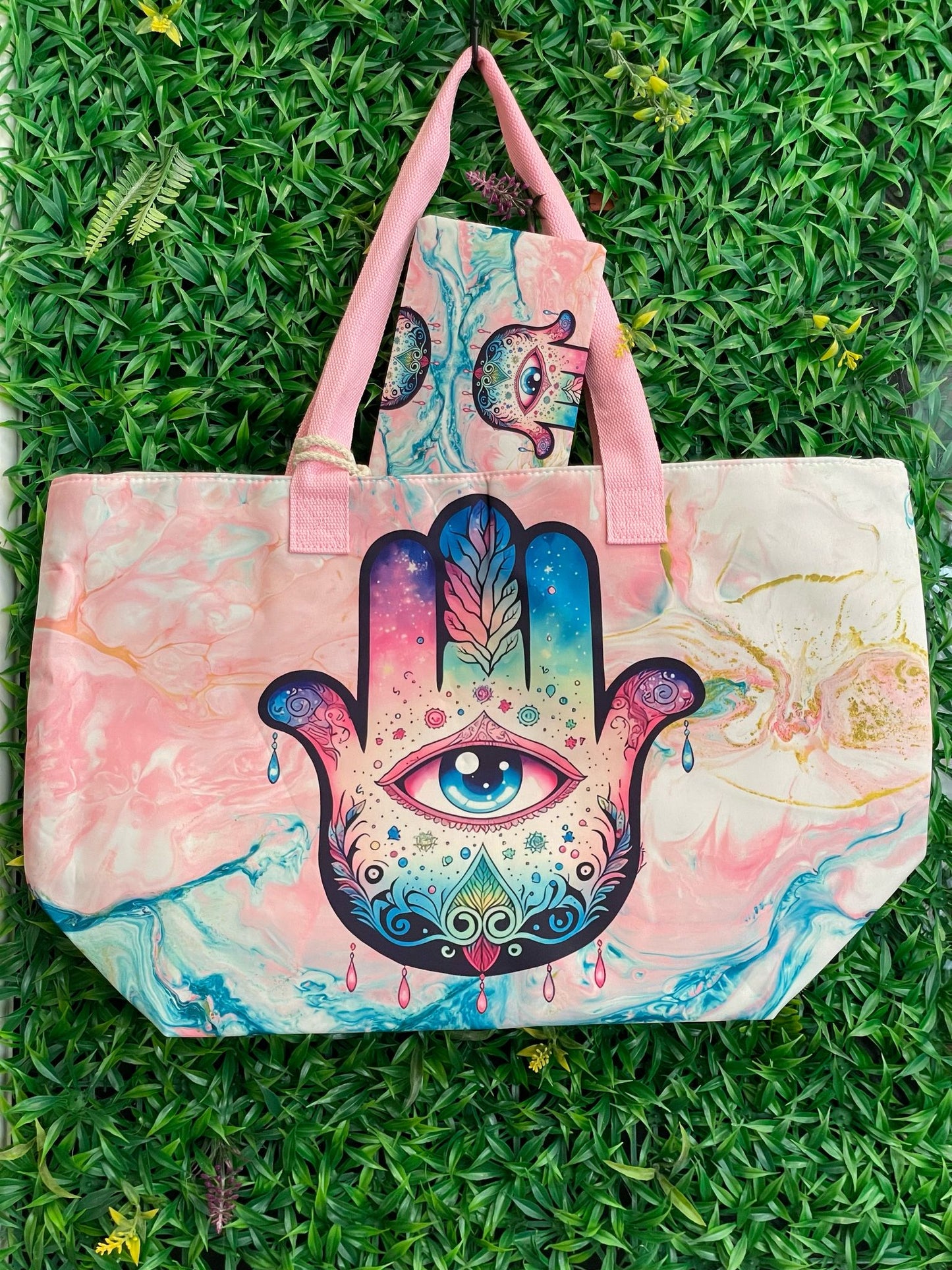 🧿Bolso de Playa con Mano de Fátima – Protección y Estilo para tu Verano