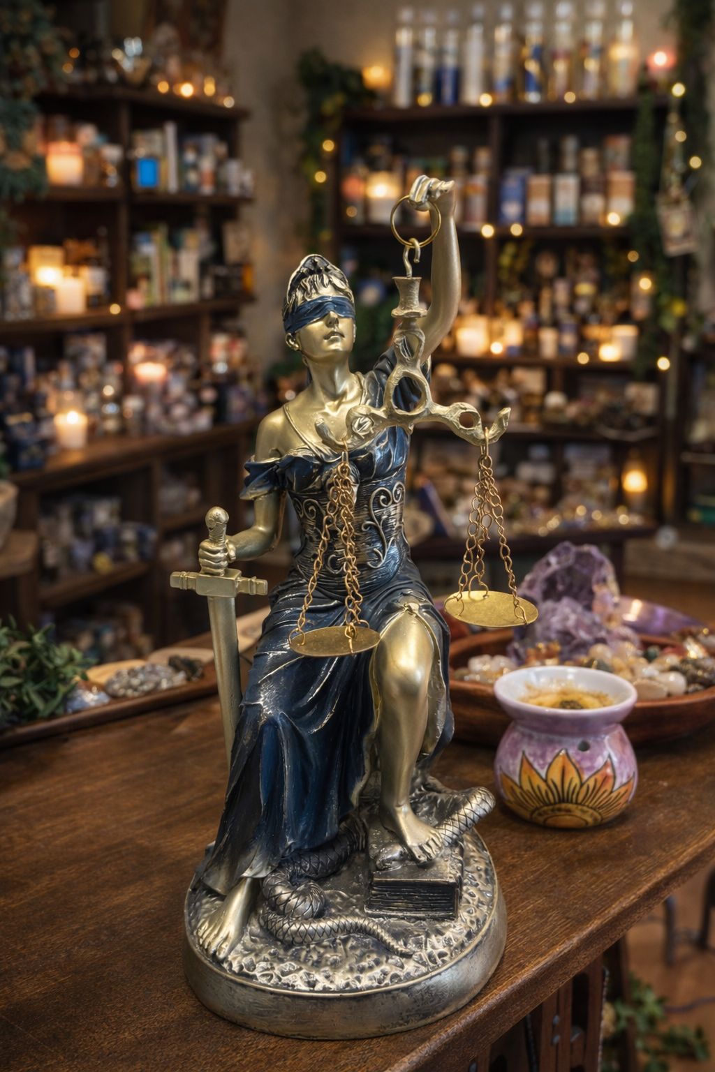 Figura Diosa de la Justicia Sentada – Símbolo de Equidad y Sabiduría ⚖️