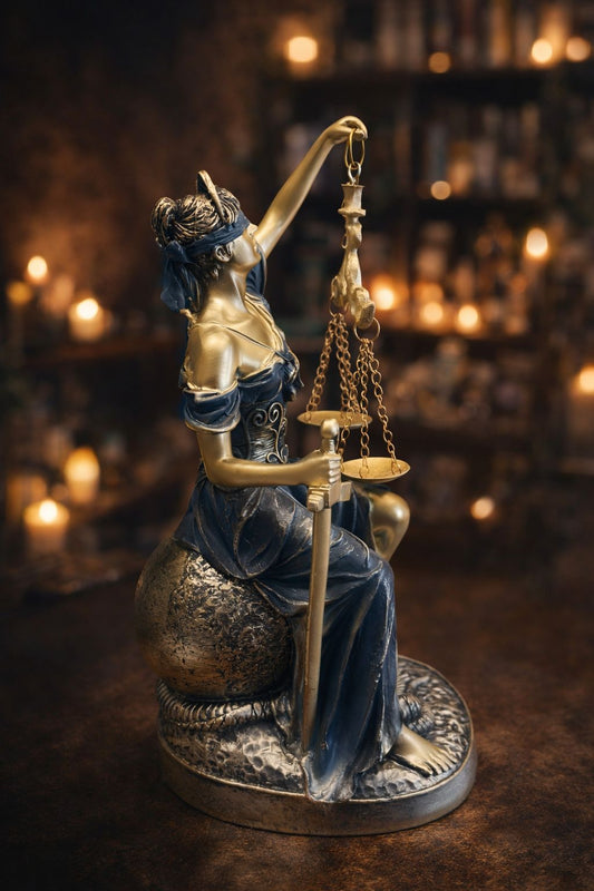 Figura Diosa de la Justicia Sentada – Símbolo de Equidad y Sabiduría ⚖️