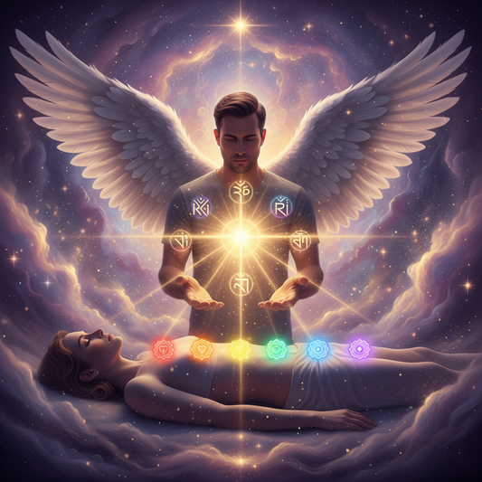Reiki Angelical - manos de luz sanando chakras con guía angelical