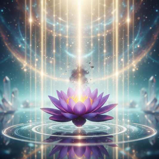 Limpieza de Alta Frecuencia - flor de loto violeta con luz purificadora