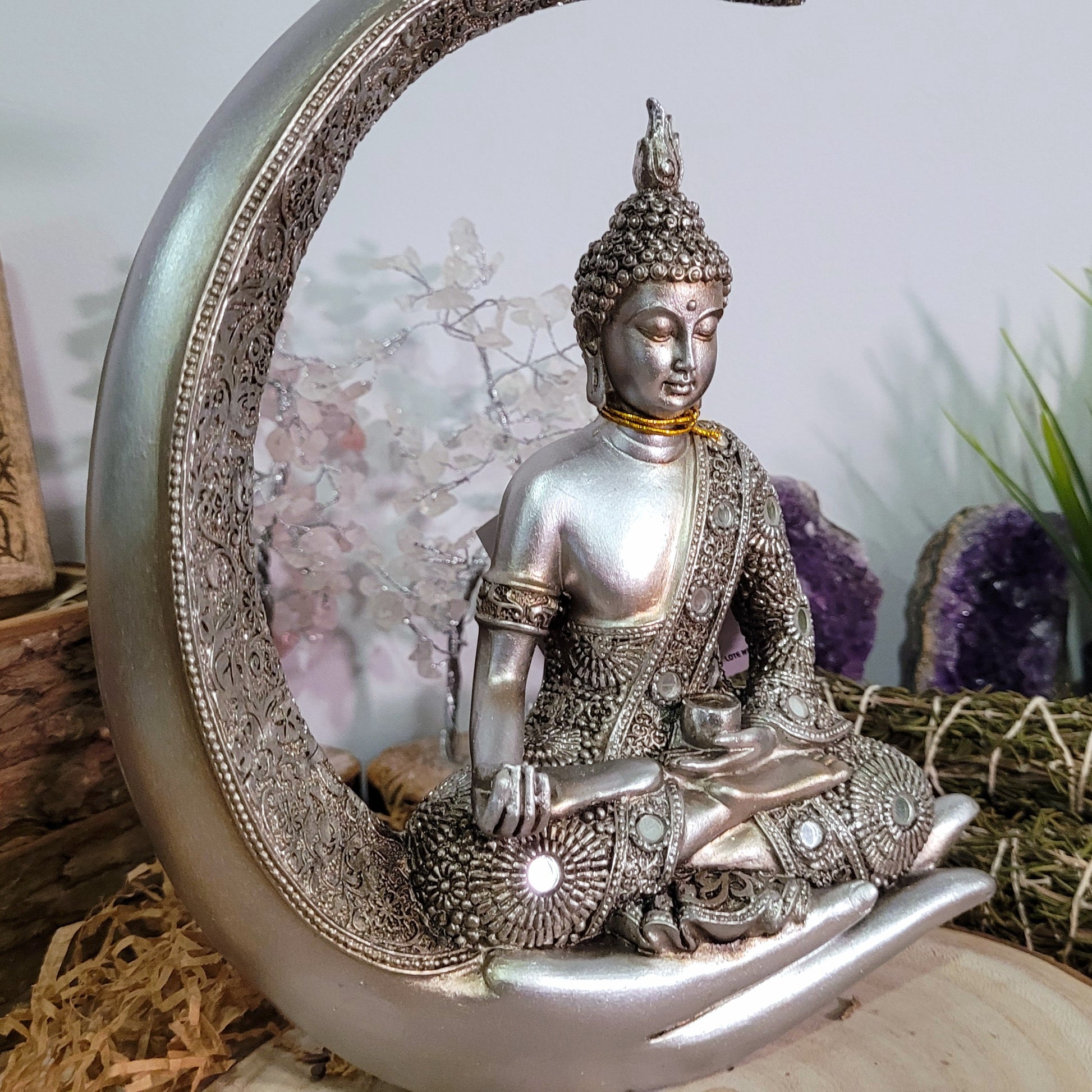 Figura Buda Luna Zen en Plata Escultura - Templo Arcano