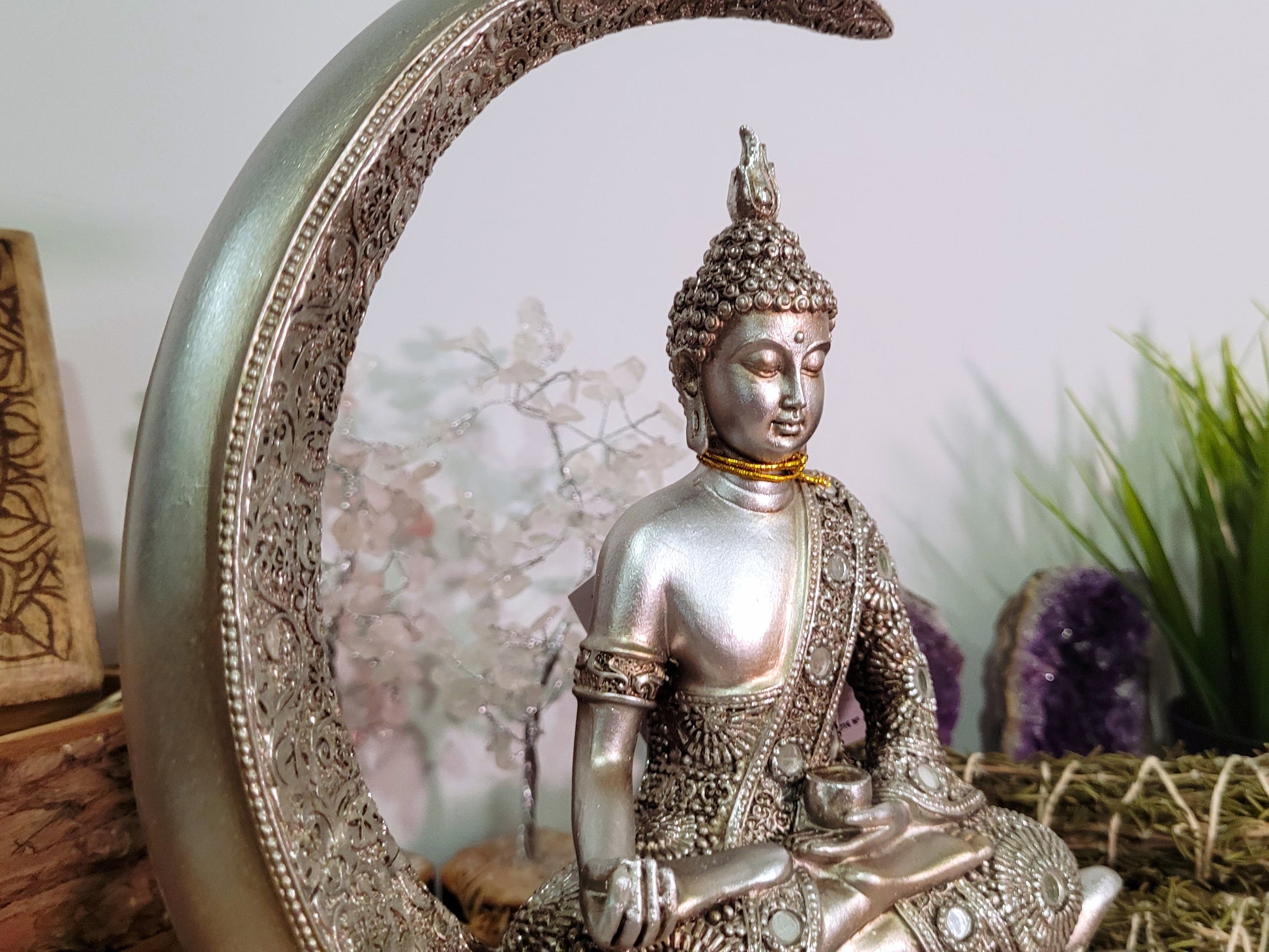 Figura Buda Luna Zen en Plata Escultura - Templo Arcano